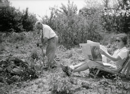 A man working on Sunday morning in his victory garden in Oswego, New York, ca. 1943