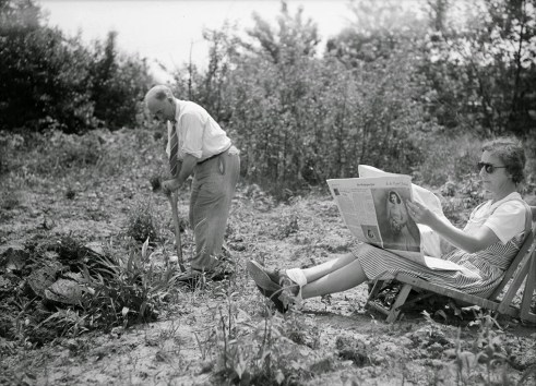 A man working on Sunday morning in his victory garden in Oswego, New York, ca. 1943